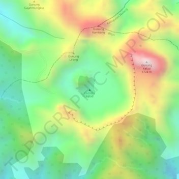 Mapa topográfico Mount Kelud, altitude, relevo