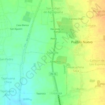 Mapa topográfico Tacaraca, altitude, relevo