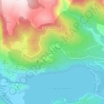Mapa topográfico San Martín de Castañeda, altitude, relevo