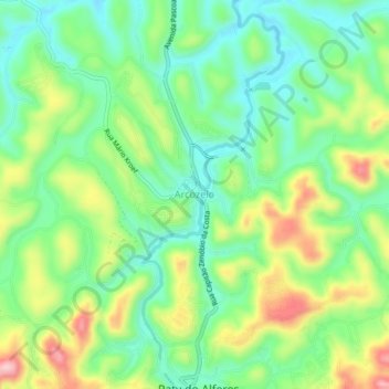 Mapa topográfico Arcozelo, altitude, relevo