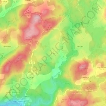 Mapa topográfico Orliac, altitude, relevo