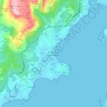 Mapa topográfico A Pobra do Caramiñal, altitude, relevo