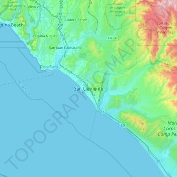 Mapa topográfico San Clemente, altitude, relevo