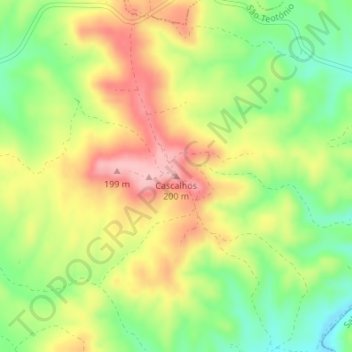 Mapa topográfico Cascalhos, altitude, relevo