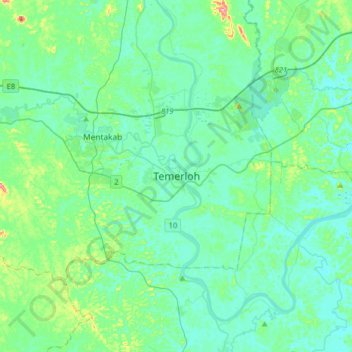 Mapa topográfico Temerloh, altitude, relevo