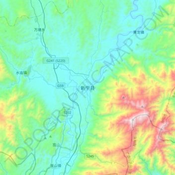 Mapa topográfico Xinning, altitude, relevo