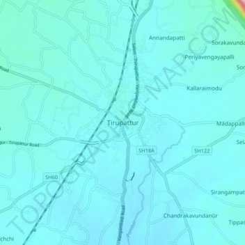Mapa topográfico Tirupattur, altitude, relevo