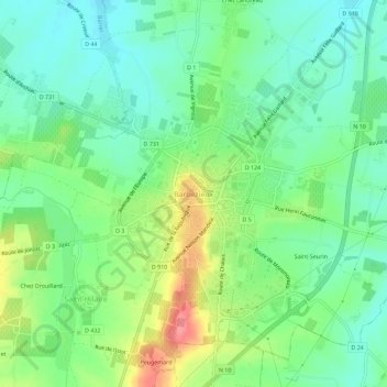 Mapa topográfico Barbezieux, altitude, relevo