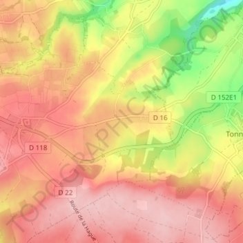 Mapa topográfico La Rue d'Ozouville, altitude, relevo