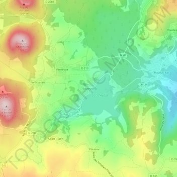 Mapa topográfico Sauteyras, altitude, relevo
