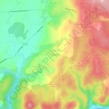 Mapa topográfico Russargues, altitude, relevo