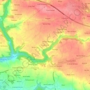 Mapa topográfico Parc Ar Gloan, altitude, relevo