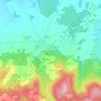 Mapa topográfico Puernaud, altitude, relevo