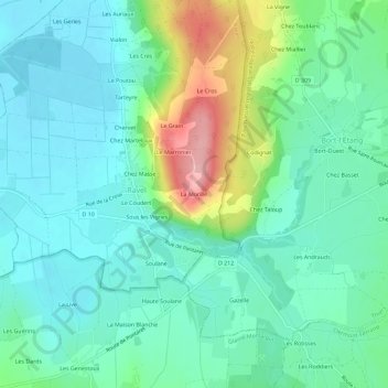 Mapa topográfico La Morille, altitude, relevo