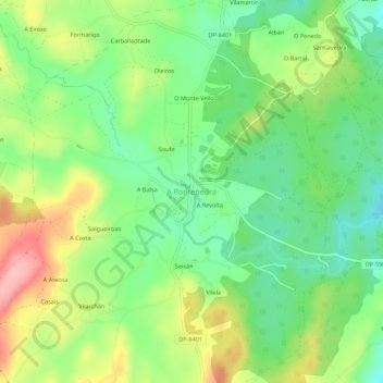 Mapa topográfico A Pontepedra, altitude, relevo