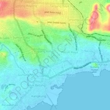 Mapa topográfico Kupang Raya, altitude, relevo