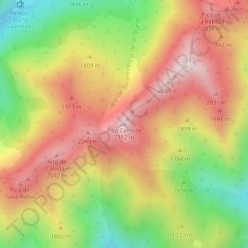 Mapa topográfico Pico Catoute, altitude, relevo