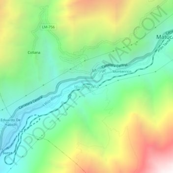 Mapa topográfico Huariquiña, altitude, relevo
