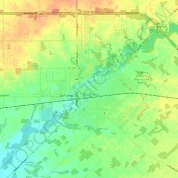 Mapa topográfico Strathroy, altitude, relevo