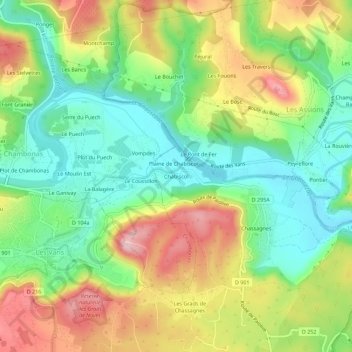 Mapa topográfico Chabiscol, altitude, relevo