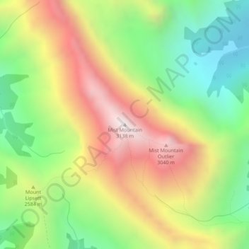 Mapa topográfico Mist Mountain, altitude, relevo