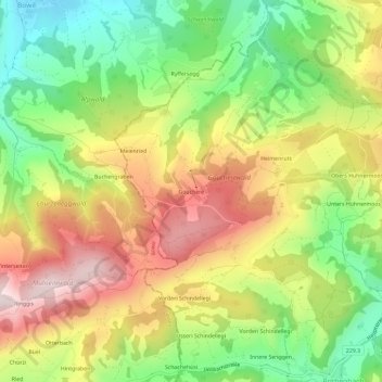 Mapa topográfico Gouchere, altitude, relevo