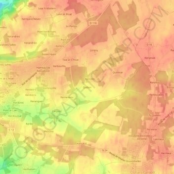 Mapa topográfico Quilien, altitude, relevo