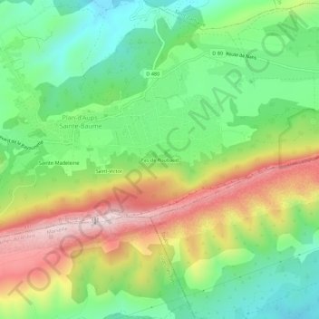 Mapa topográfico Pas de Roubaud, altitude, relevo