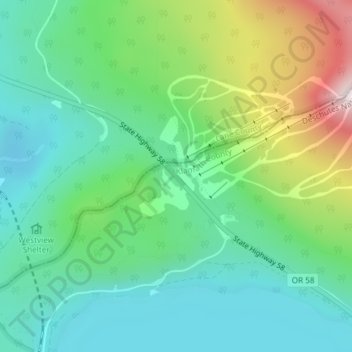 Mapa topográfico Willamette Pass, altitude, relevo