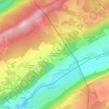 Mapa topográfico Les Granges d'Agneau, altitude, relevo