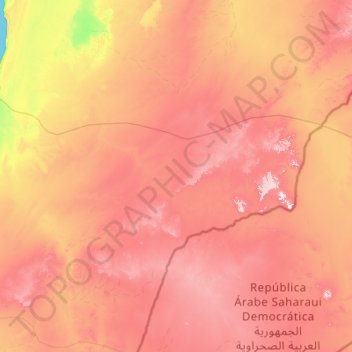 Mapa topográfico Sáhara Occidental, altitude, relevo