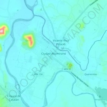Mapa topográfico Ciudad Altamirano, altitude, relevo