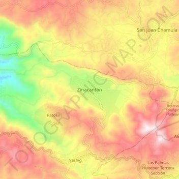 Mapa topográfico Zinacantán, altitude, relevo