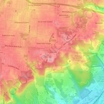 Mapa topográfico Finneytown, altitude, relevo