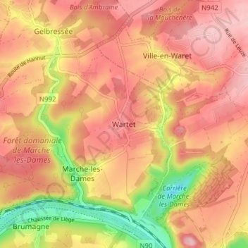 Mapa topográfico Wartet, altitude, relevo