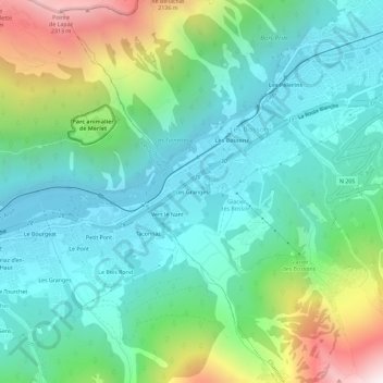 Mapa topográfico Les Granges, altitude, relevo