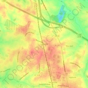 Mapa topográfico Greendale, altitude, relevo