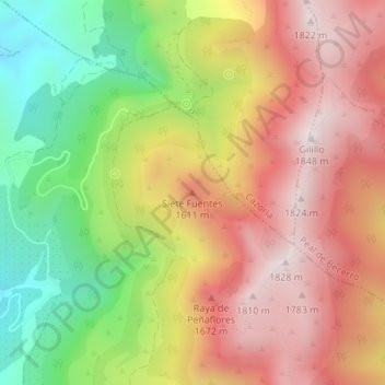 Mapa topográfico Siete Fuentes, altitude, relevo
