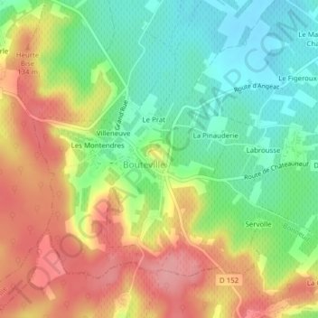 Mapa topográfico Château de Bouteville, altitude, relevo