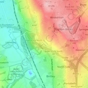 Mapa topográfico Low Eighton, altitude, relevo