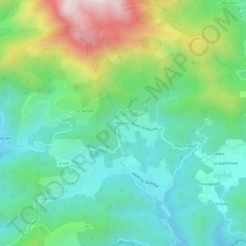 Mapa topográfico Blaunac, altitude, relevo