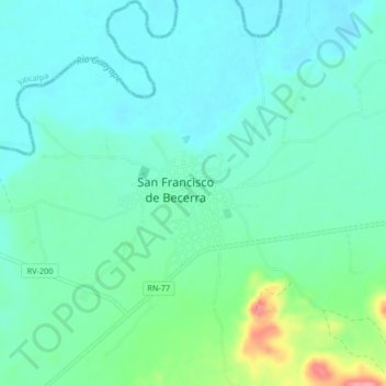 Mapa topográfico San Francisco de Becerra, altitude, relevo