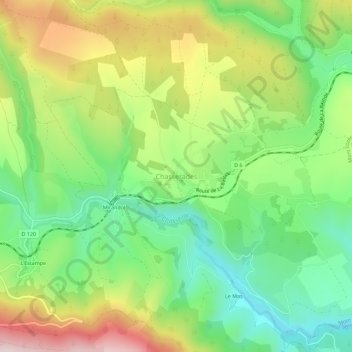 Mapa topográfico Chasseradès, altitude, relevo