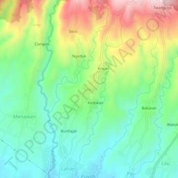 Mapa topográfico Soco, altitude, relevo