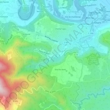 Mapa topográfico Champ de Pra, altitude, relevo