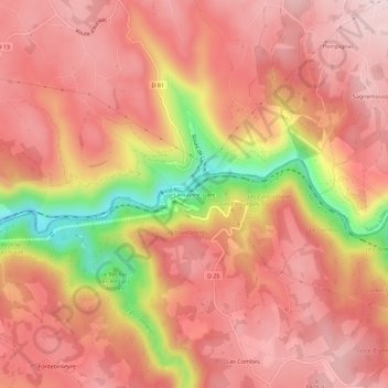 Mapa topográfico Lamativie-Gare, altitude, relevo