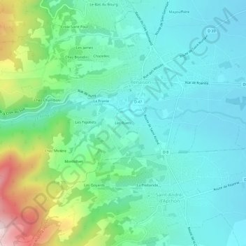 Mapa topográfico Les Ruets, altitude, relevo