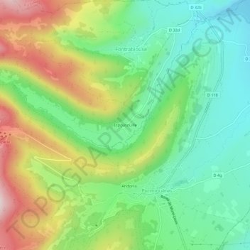 Mapa topográfico Espousouille, altitude, relevo