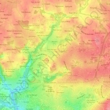 Mapa topográfico Kerizac, altitude, relevo