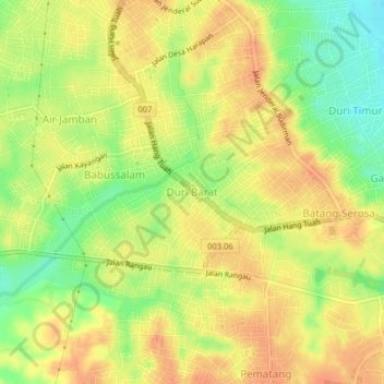 Mapa topográfico Duri Barat, altitude, relevo